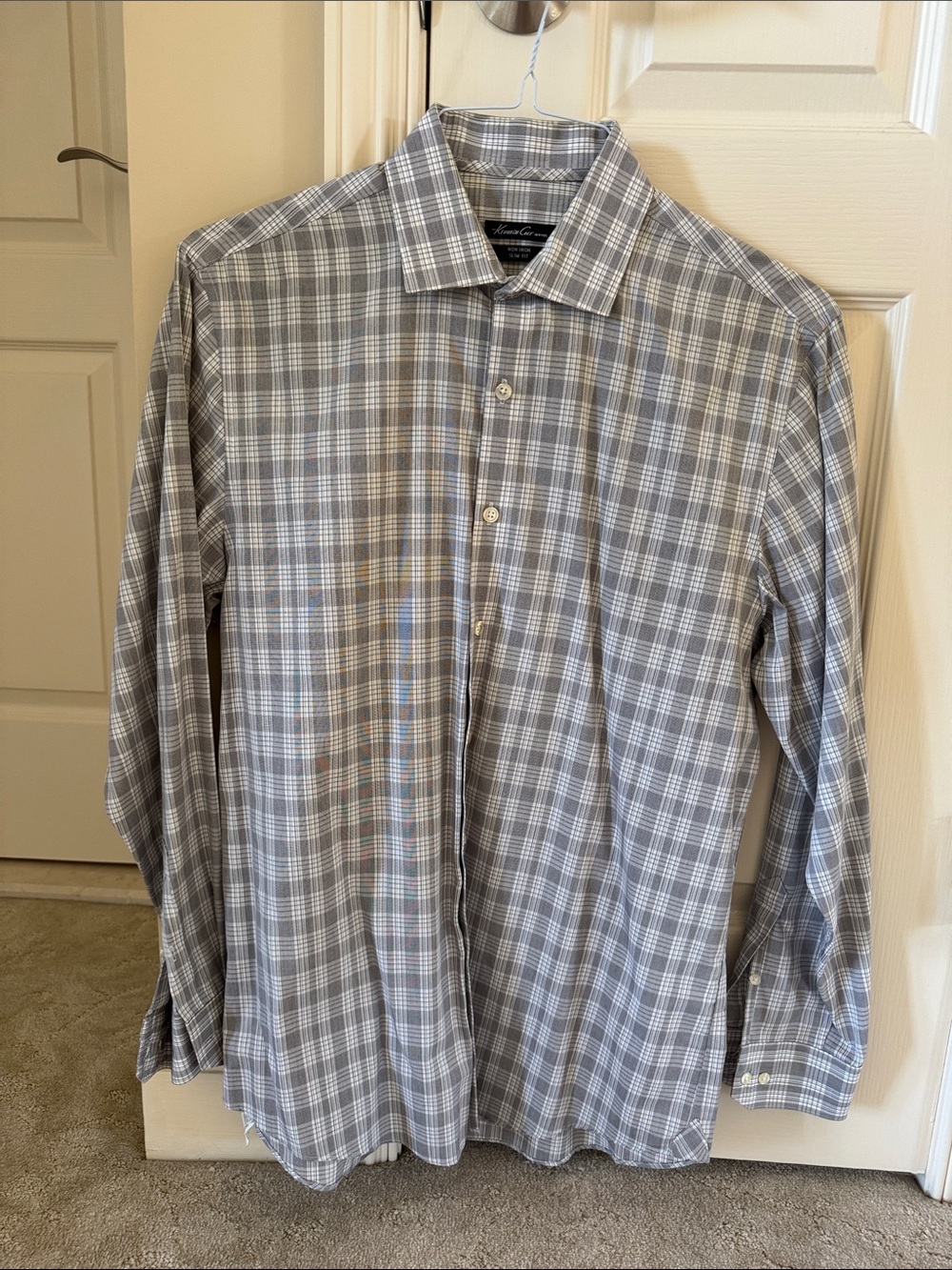 Kenneth Cole New York Classic Men's Gray Plaid Button-Down Shirt